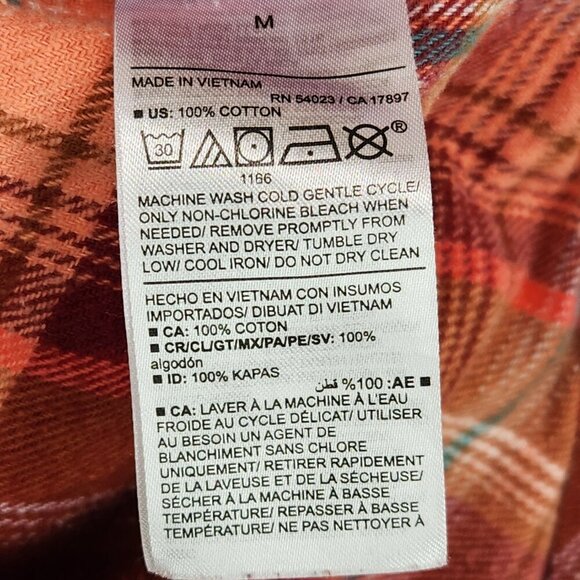 Old Navy The Boyfriend Shirt Women's M Flannel Button Down Orange Blue Plaid - Picture 6 of 6